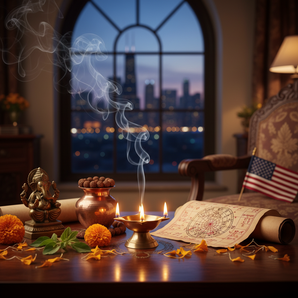 Indian Astrologer in Chicago: How to Find a Real Vedic Reader Indian astrologer performing Vedic astrology reading in Chicago