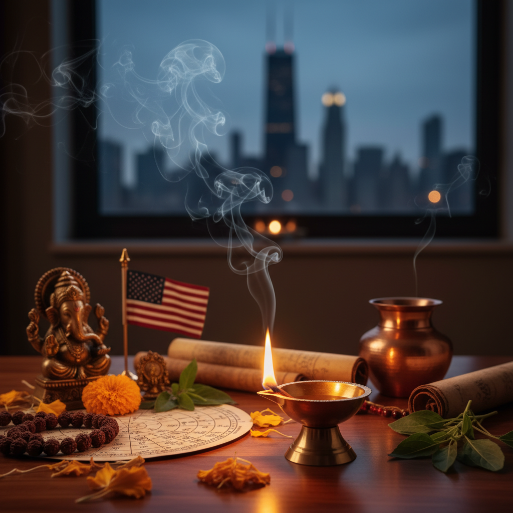 Indian astrologer performing Vedic astrology reading Chicago