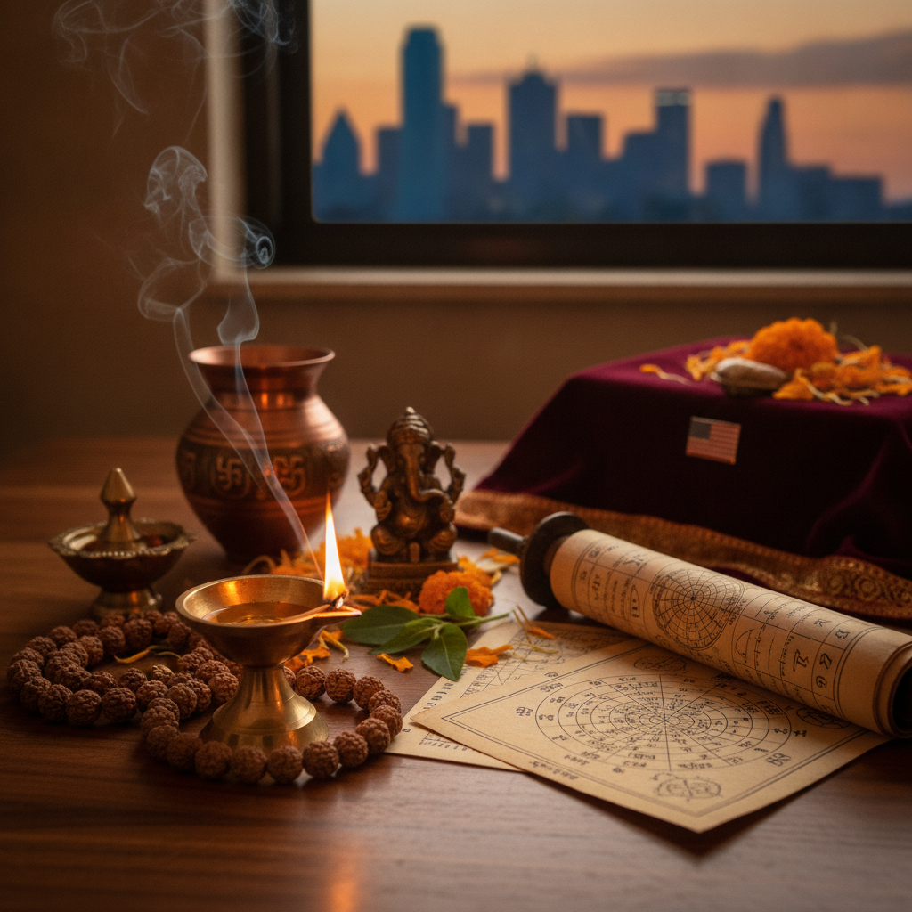 Indian astrologer performing Vedic astrology consultation in Dallas Texas